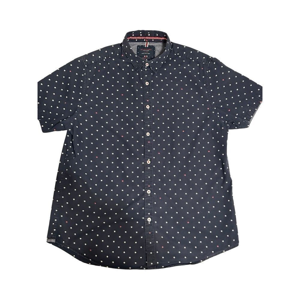 Denim & Flower Men's Size XL Navy Blue Short Sleeve Button Down Shirt Casual